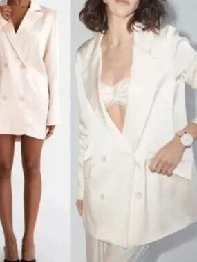 Rumored James Champagne Satin Blazer Jacket Dress Small